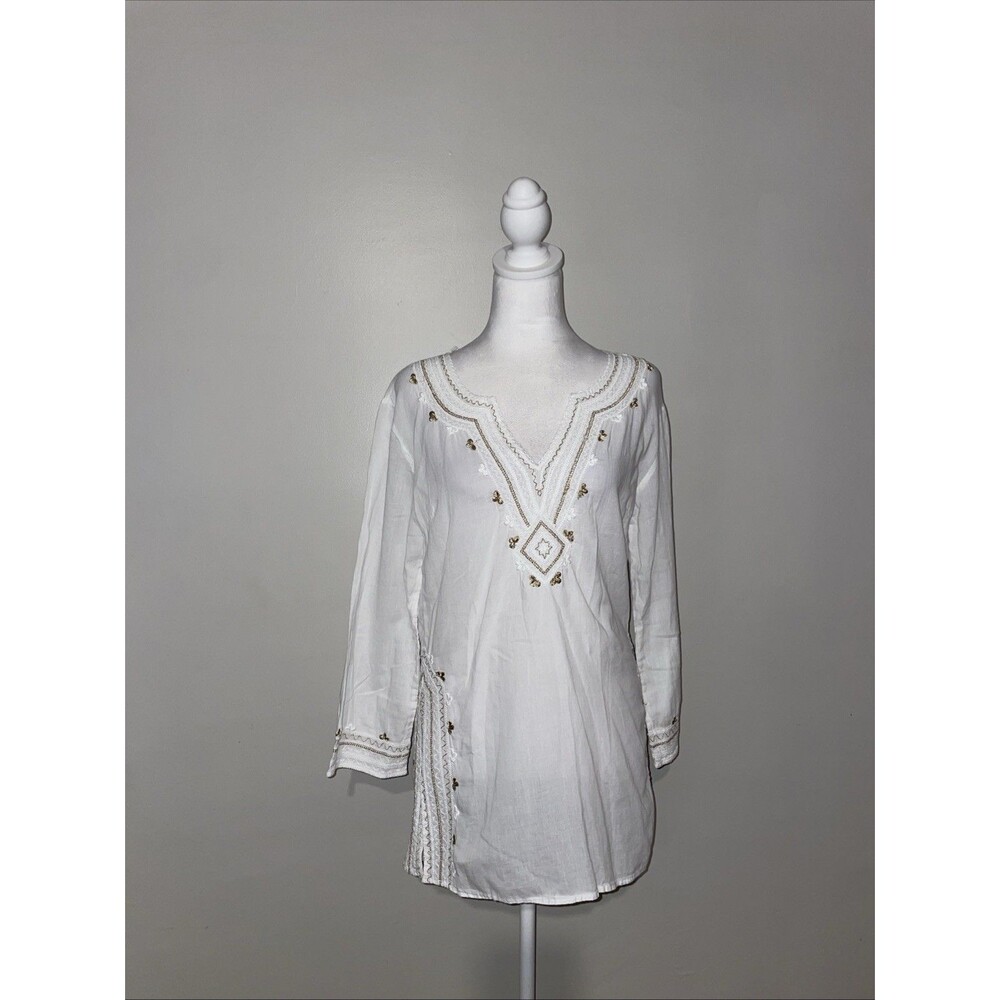 Solitaire Swim Cover Up M White Embroidered Boho Beach Cottagecore Resort